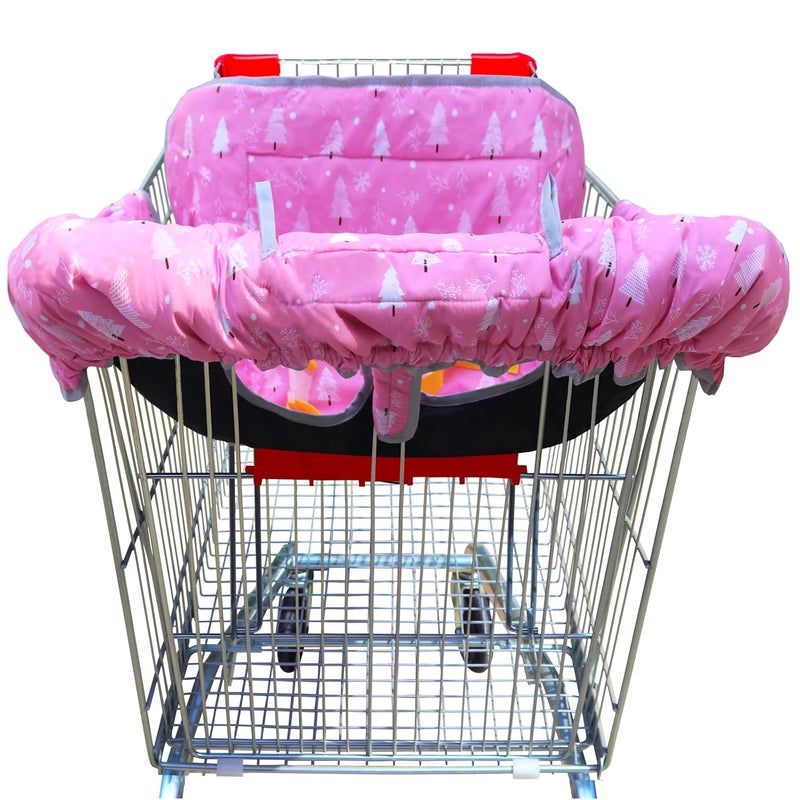 Gowraps 2-in-1 Shopping Cart and High Chair Cover-Grocery Cart Cover for Babies Toddlers Infants Resturant Highchair Cover-Padded Folds to Portable Pouch for Baby Boy Girl (Pink Tree) - Image 1